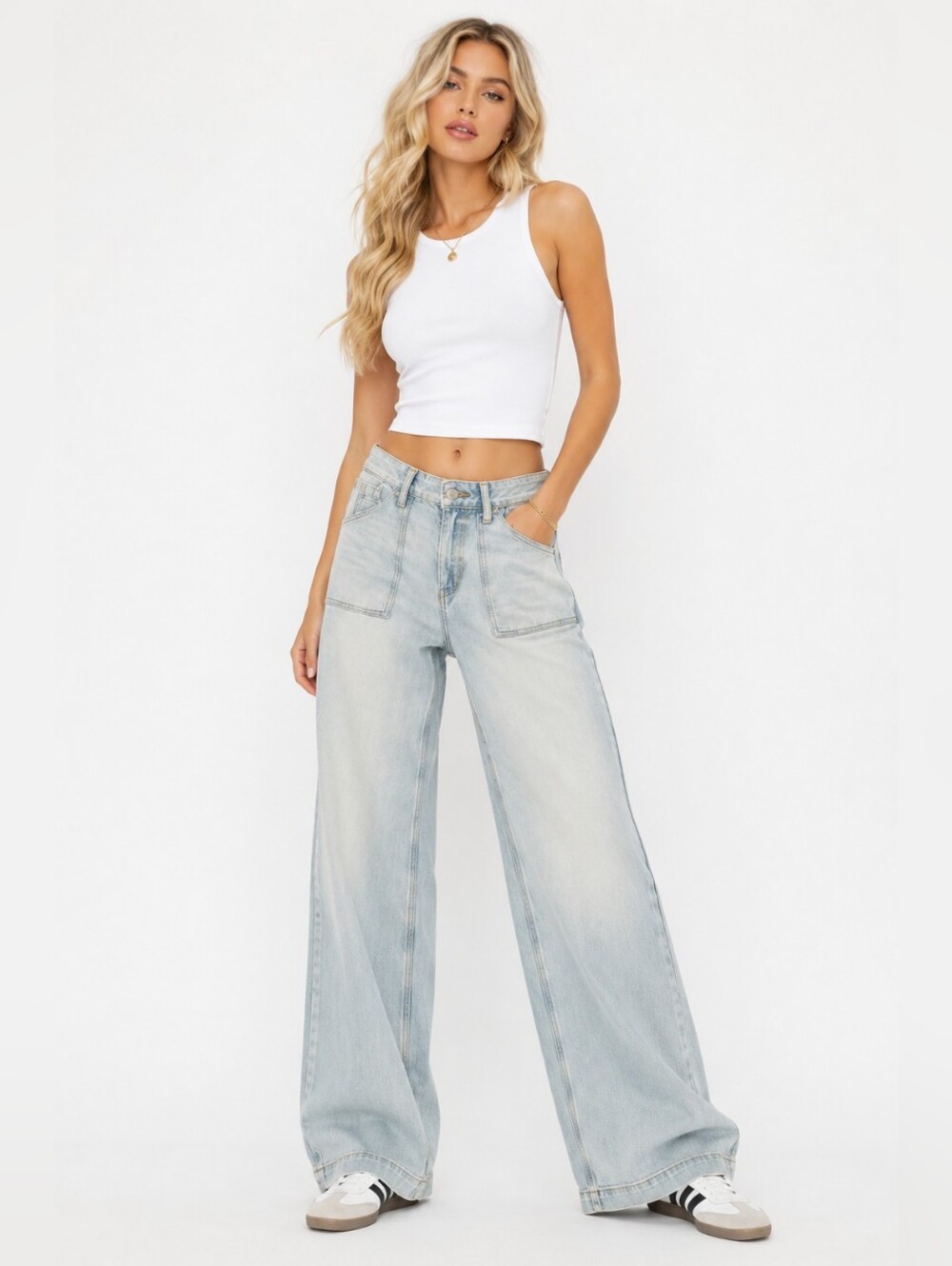 American Eagle Wide Leg Carpenter Jeans Women's 4 Light Wash Stretch